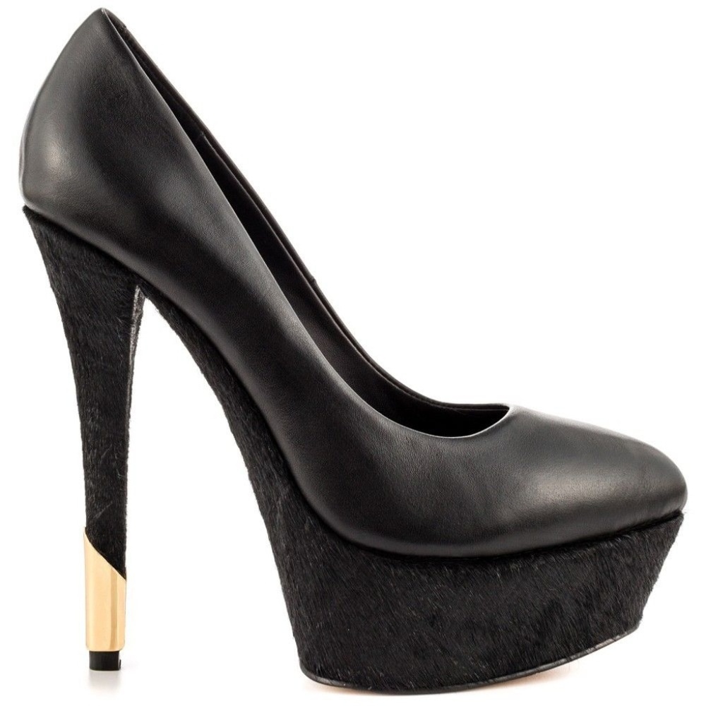 Bussi Black Fur Platform Heels  8.5 Kate Ferguson